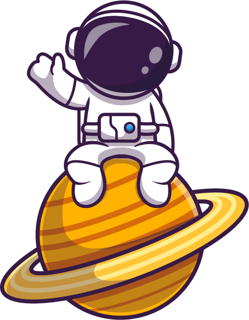 Astronaut sitting on planet and waving
